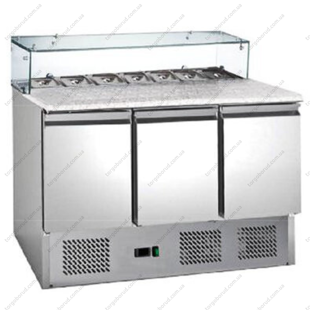 Холодильный стол HURAKAN HKN-GXSD3GN-GC 3-х дверный для пиццы с гранитной поверхностью и стеклом - 1