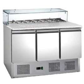 Холодильний стіл HURAKAN HKN-GXSD3GN-GC 3-х дверний для піци з гранітною поверхнею і склом