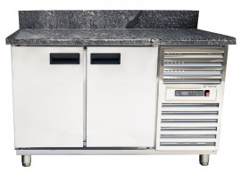 Холодильний стіл з гранітною стільницею (з бортом) Техма СХ2Д1Б20-Г-Т (1400/700/850)