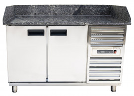Холодильний стіл з гранітною стільницею (три борти) Техма СХ2Д3Б20-Г-Т (1400/700/850)