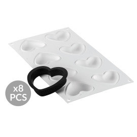 KIT TARTE RING AMORE 80x70 MM Форма силіконова  65x55х15 мм+кільця у формі серця (80x70х20 мм) - 1 ф - 2
