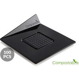 SET 100 COMPOSTABLE BLACK TRAYS - SQUARE Подложка